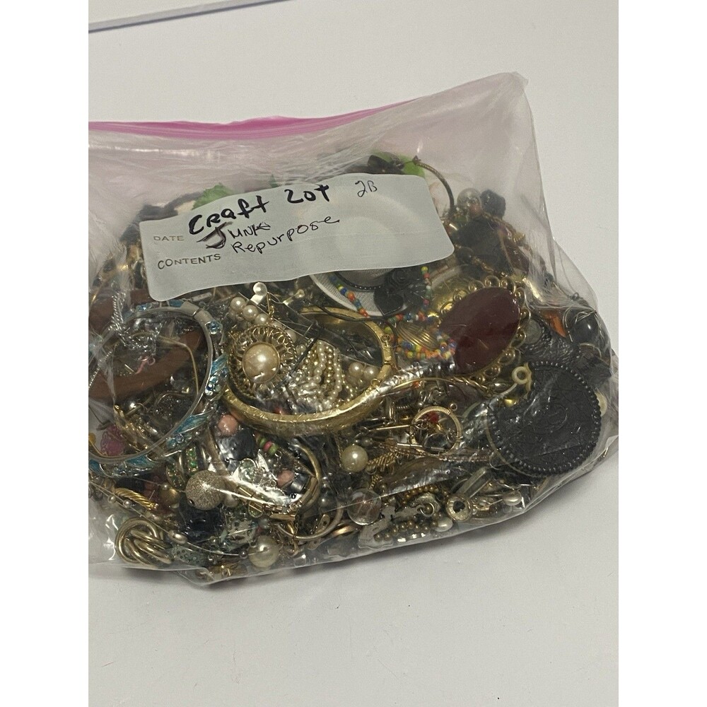 3Lb Jewelry Craft Lot Broken Junk Repurpose Upcycle Harvest - Vintage To Now 2B